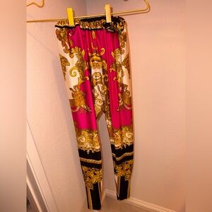 Versace Renaissance Pink and Gold Baroque Medusa leggings READ DESCRIPTION